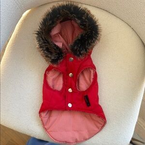 Red Fur trim dog vest